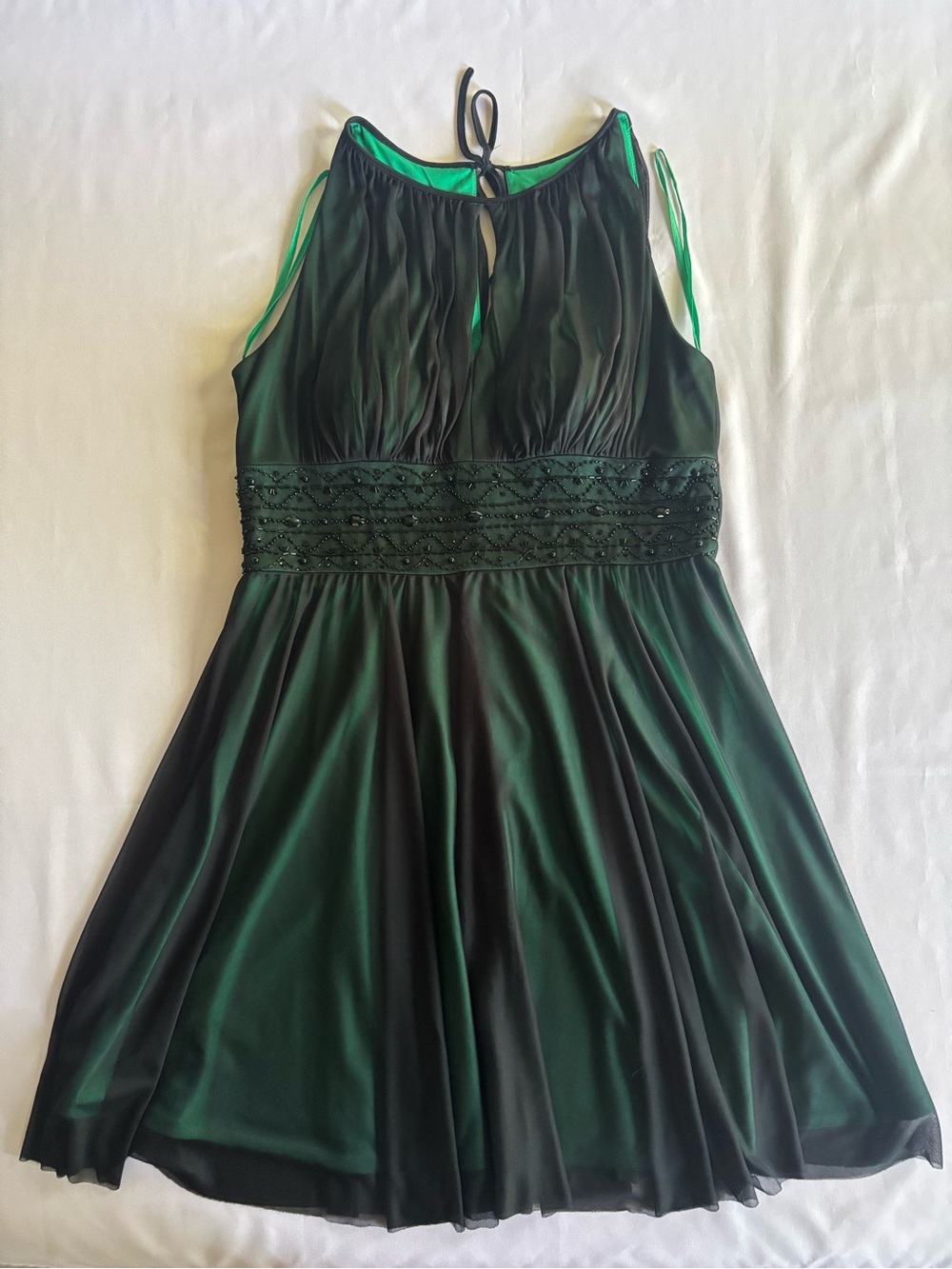 Green Halter Midi Dress with Beaded Waist